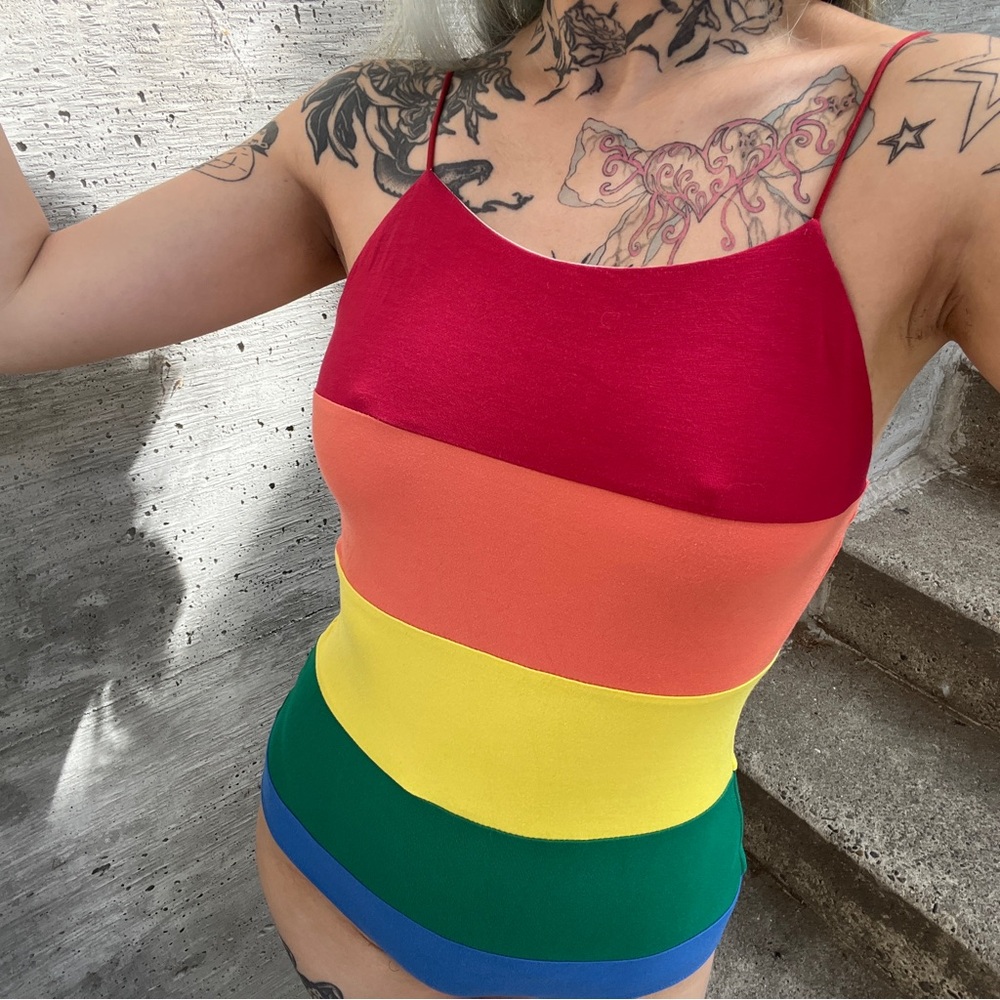 Rainbow stripes one piece bodysuit with adjustable straps